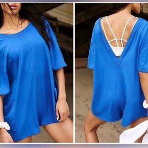 Free People Movement Electric Blue Hot Shot Tee Romper NWT Size S‎